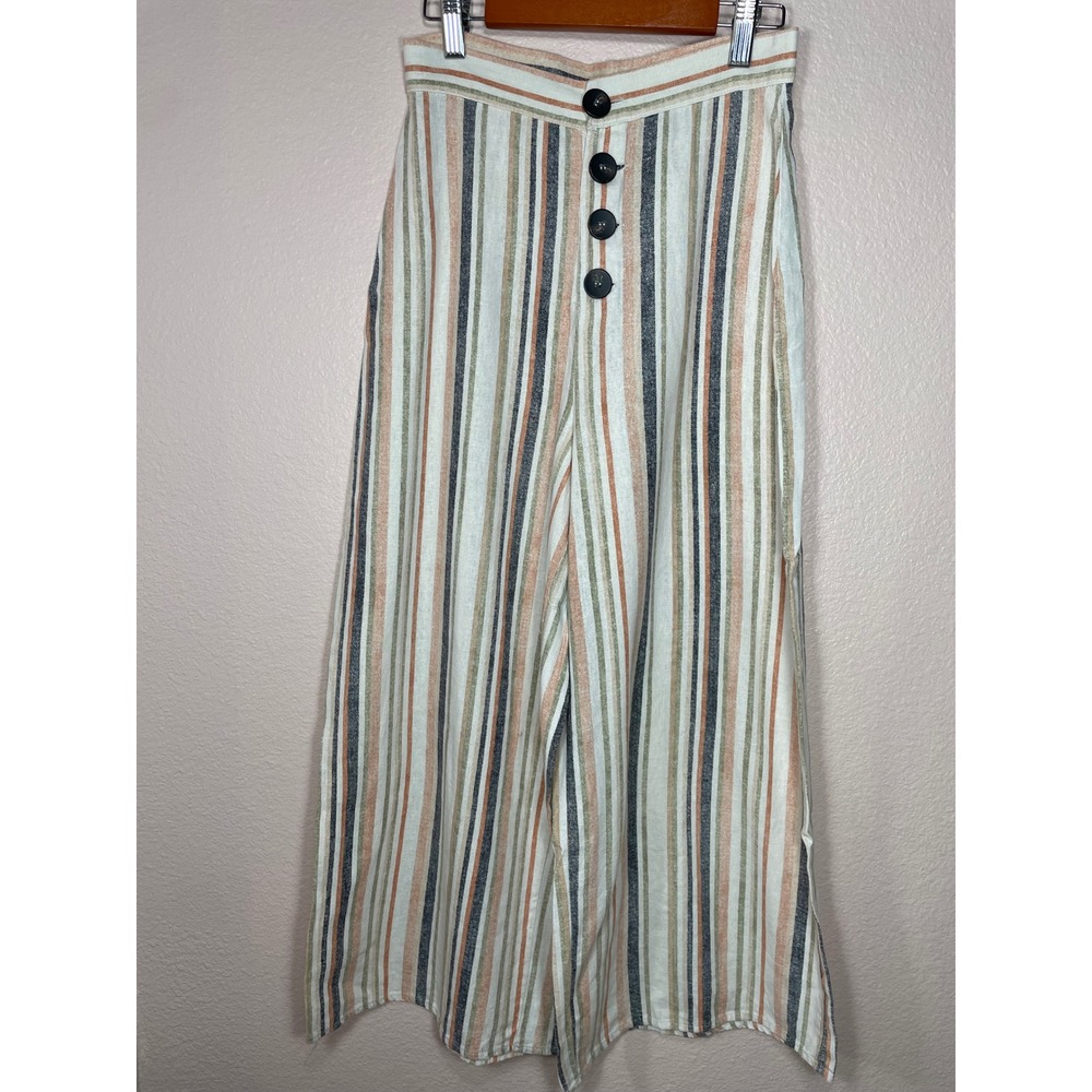 Stradivarius Linen Blend Striped Wide Leg Culotte Pants High Waist Size 4